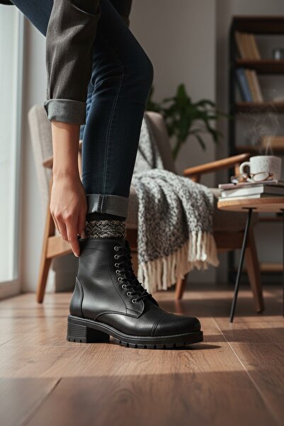 VeliKundura Cizme de damă MODESA din piele naturală, cu fermoar și șireturi, cu talpă din cauciuc