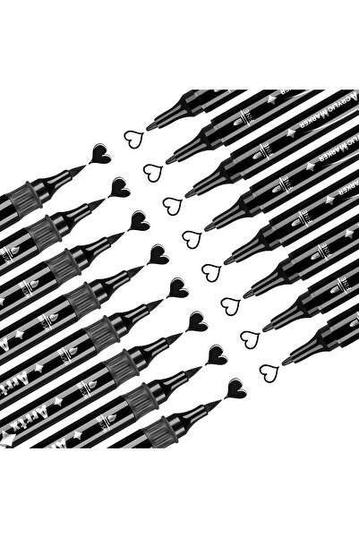 Artex أقلام تلوين أكريليك سوداء، رأس مزدوج (فرشاة ورأس رفيع)، عبوة من 8 قطع