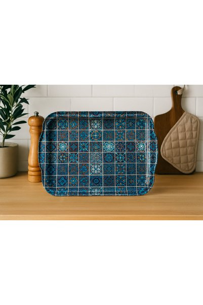 ATAGİFT HEDİYELİK Ethnic Pattern Metal Tray Tea Coffee Tray - Presentation Tray
