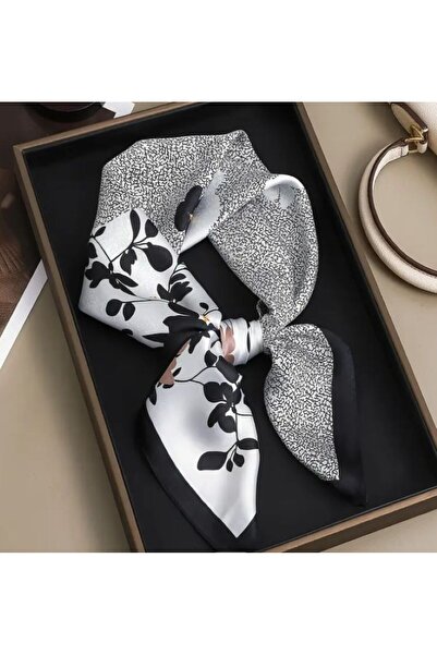 Dgt Luxury Black and White Floral Pattern, Sun Protection, Windproof, Double Sided Printed , Scarf, Scarf 70X70