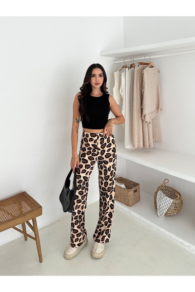 sportiness Leopard Print High Waist Wide Leg Diving Fabric Pants