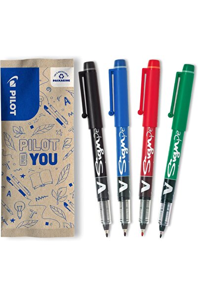 Pilot قلم حبر سائل V-Sign مقاس 2.0 مم - أسود/أزرق/أحمر/أخضر (عبوة من 4 قطع)