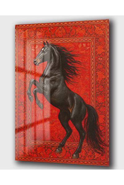 DEKA AKSESUAR HALI DESENLİ SİYAH AT – ORİENTAL TARZ CAM TABLO