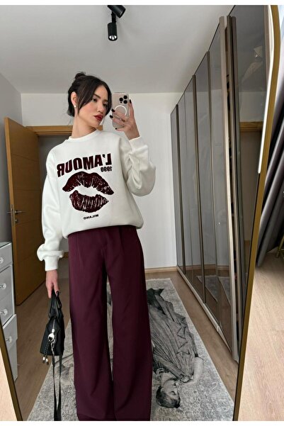 Quzu Bordo Palazzo Kumaş Pantolon