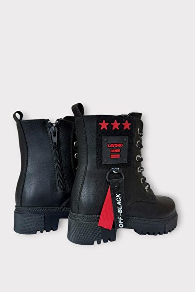 Liger Girls' Boots with Fur Inside and Zipper Black - Red