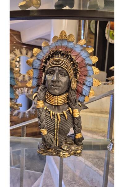 CEMRE Kızılderili Savaşçı Büstü – 30x18 cm El İşçiliği Polyester Dekor