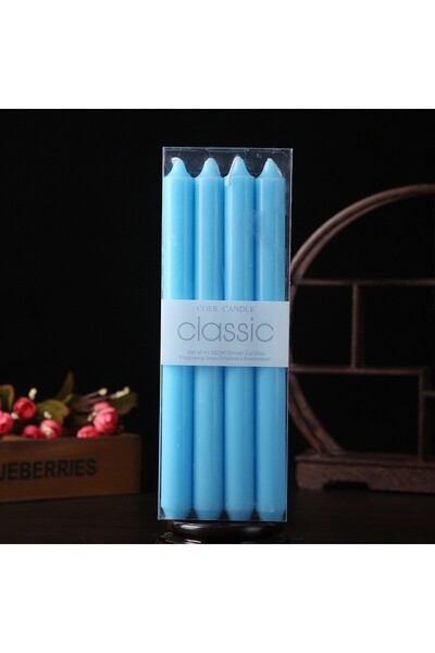 Flippy Set of 4 Table Candles, Flippy, Unscented and Smokeless, Paraffin, 2.2 x 25 cm, Blue