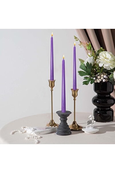 Flippy Set of 4 Table Candles, Odorless & Smoke-free, Paraffin, 2.2 x 25 cm, Purple