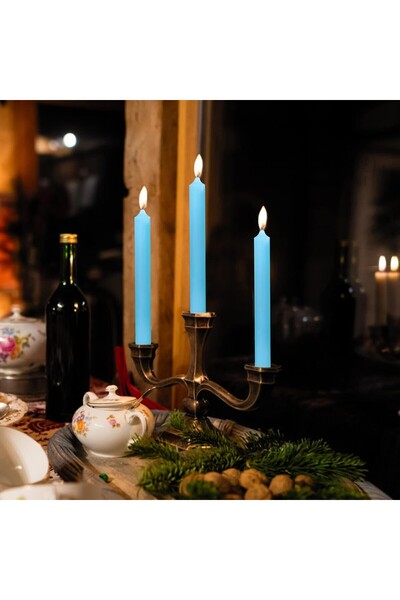 Flippy Set of 4 Table Candles, Flippy, Unscented and Smokeless, Paraffin, 2.2 x 25 cm, Blue