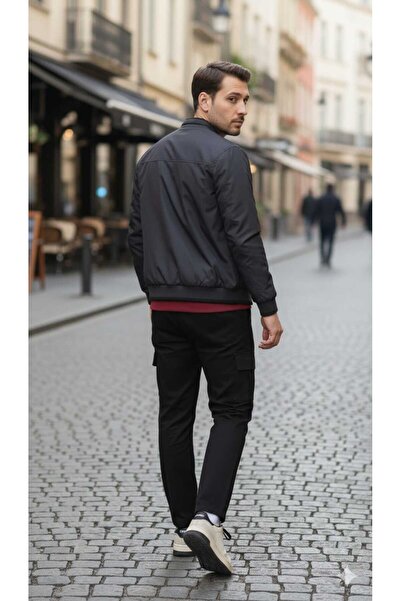 DYNAMO Mock Neck Rain Windproof Sports Bomber Jacket with Ribbed Sleeves and Fleece Inside