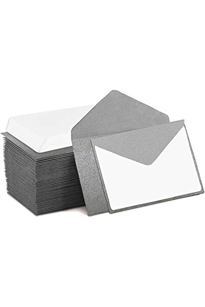 Purple Q Crafts Small Silver Envelopes 4 x 2.75 in, Self-Sealing Gift/Business Card Envelopes (140 Pack with Cards)