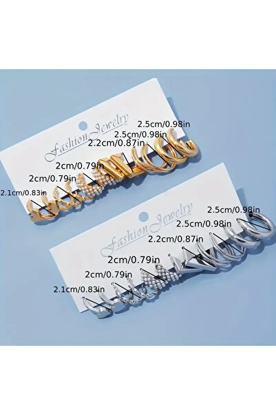 sssse 12 Çift Küçük Zarif Halka Küpe Seti Yaratıcı Kalp İmitasyon İnci Tasarımı Çinko Alaşımlı Takı Kadın