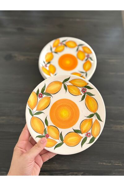 shop Handmade Lemon Patterned 3 Piece 18 cm Ceramic Cake Plate