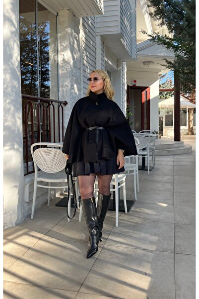 FATMA NUR ŞİRELİ BUTİK Dik Yaka Kemerli Panço