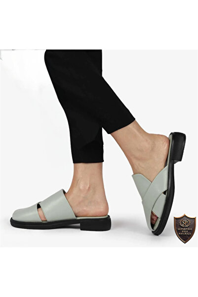 ANGEL BLUE women's genuine leather slippers with light sole |KADRANO|