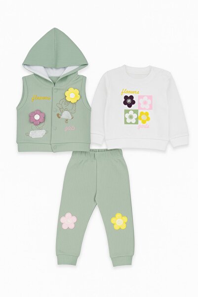 SeaBubbles Vest Set Baby Girl Top and Bottom Set with Floral Embroidery