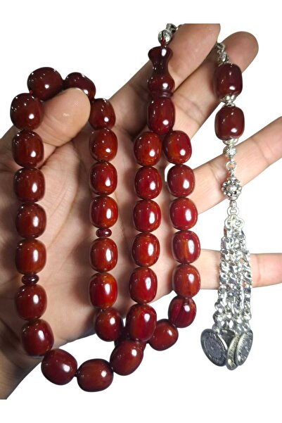 Cekke Tesbih Sıkma Kehribar 13*15 mm Fırınlı Çubuk Sıkma Kehribar Koleksiyonl...