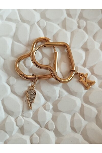 Amabel Jewelerys Heart Steel Earrings with Zircon Angel Wing and Letter Charm