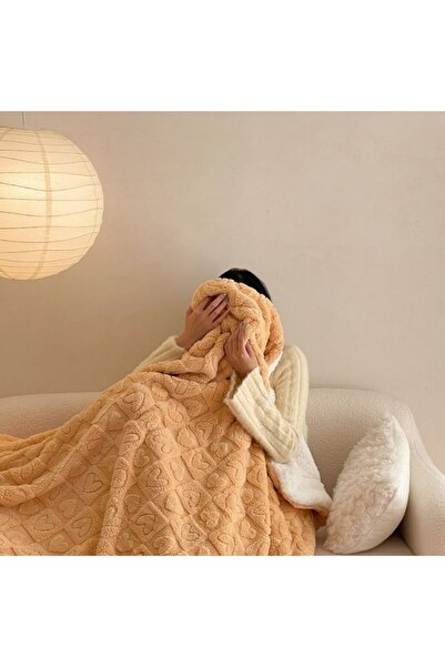 OEM CoCoLiNo blanket with fur, embossed hearts, 200x230cm,, Yellow