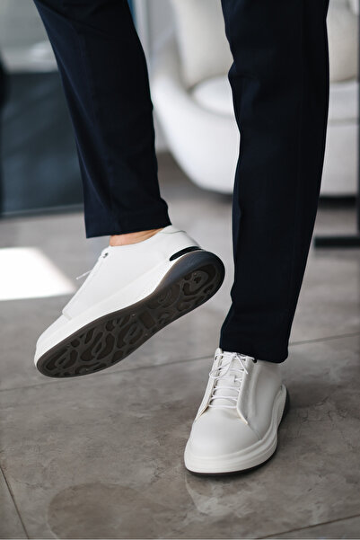 Avni Ceylan Men's Genuine Leather Thick Soled White Sneaker Shoes