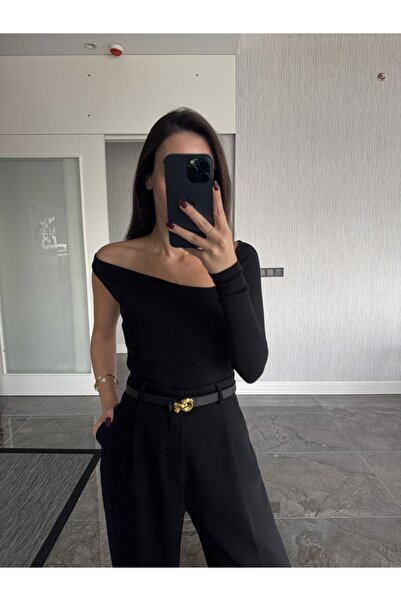 nowglamup حزام أسود رفيع مع مشبك محبوك