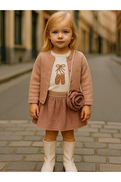 Zekids Girl's Cardigan and Bag 4-Piece Skirt Set