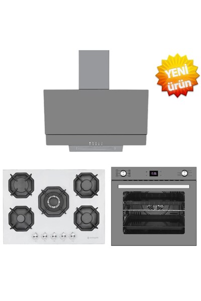 Eminçelik ve AFM TECH Markalı / Via 5 Gözlü 1'WOK Antrasit Ankastre Set (22 386 + FM7710 + FM3407)