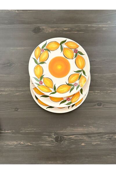 shop Handmade Lemon Patterned 3 Piece 18 cm Ceramic Cake Plate