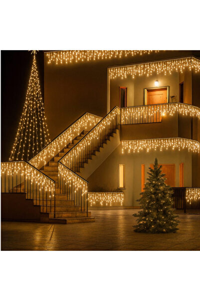 Amigo Luminițe de Crăciun în formă de țurțur, 12 m, cu 300 LED-uri alb cald, interior/exterior, conectabile