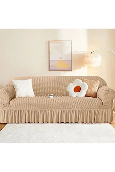 ARİFE HOME Bürümcük Stretch Fabric Sofa Cover, Three-Seater Sofa Cover 1 Piece, Cream Color