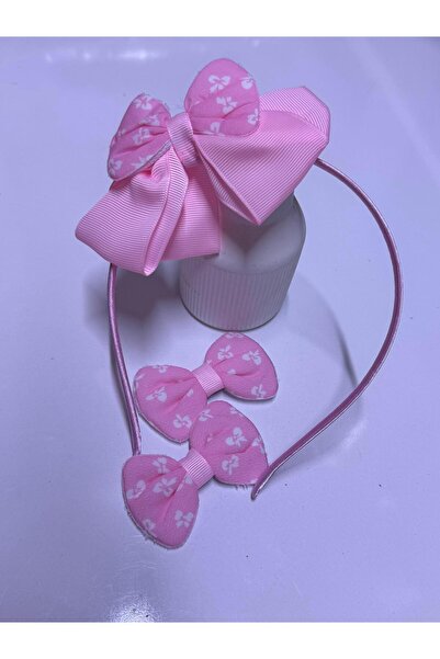 AresTokaAksesuar طقم تاج للأطفال مع فيونكة وردية ومشبكين جانبيين