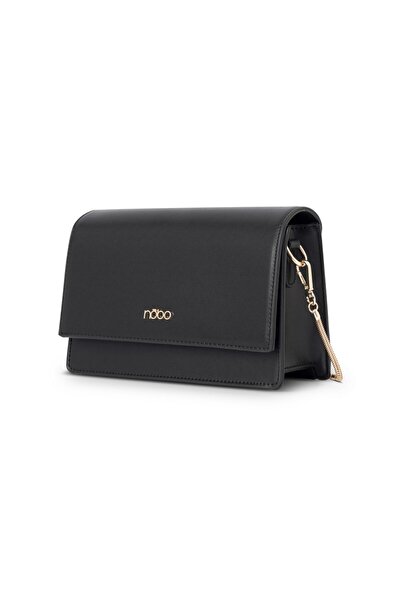Nobo Women's casual shoulder bag with flap, black eco-leather NBAG-R1570-C020