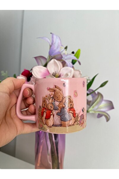 Ceribo Co. Baskılı Seramik Kupa Vintage Tavşan Ailesi Temalı Baskılı Çay ve K...