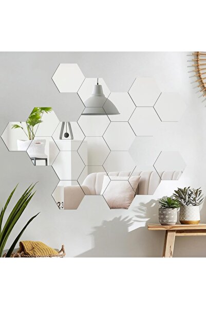 LUXER Set of 24 Luxer Self-Adhesive Acrylic Mirrors, Hexagon XL Model, 18.4×16×9.2 cm, Silver