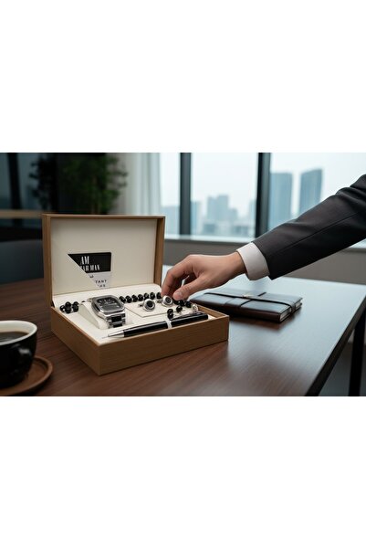 GLAMORA Men's set: waterproof watch with cufflinks, pen, and luxury box