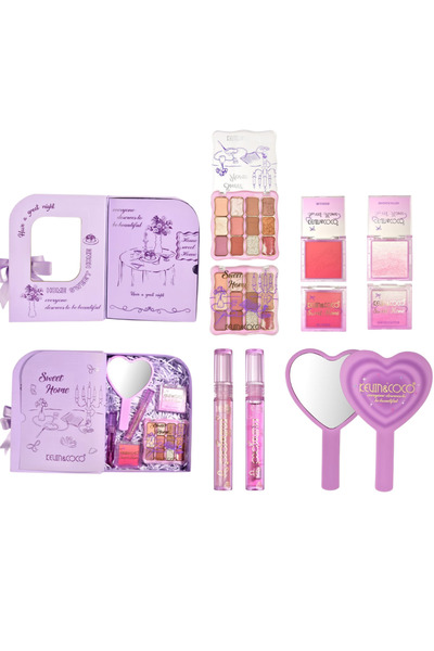 kevin coco بوكس مكياج جذاب من سويت هوم – ظلال عيون، أحمر خدود، هايلايتر ومرطب شفاه