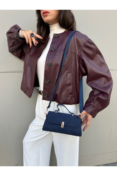 cocy-col Luma Model Suede Navy Blue Women's Hand and Shoulder Bag