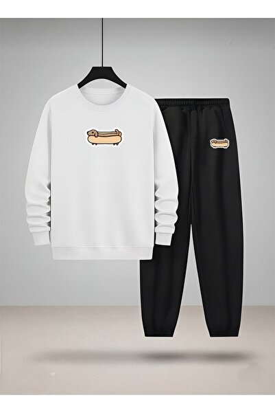 LORVEX Детска суитшърт - Комплект спортен екип с велосипедна яка HOT DOG PRIN...