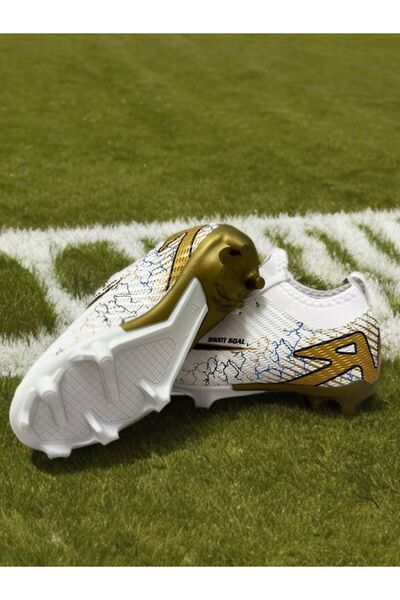 sinmm Children's Crampon and Carpet Field Football Shoes with Socks Gear White*Gold Color