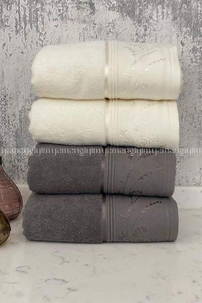 Özdilek Ditsy El-Yüz Havlusu 4 Adet-Antrasit-Krem