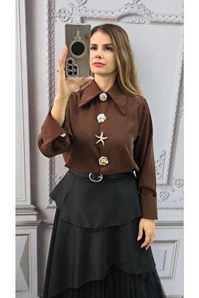 MAXORA SHOP Cămașă elegantă de birou cu broșă și manșete cu detalii decorative