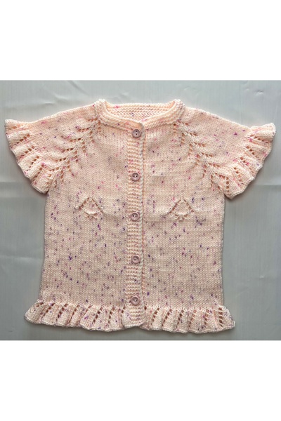 MOJOMIX Kolları Fırfırlı Somon Renk El Örgüsü Bebek Yeleği