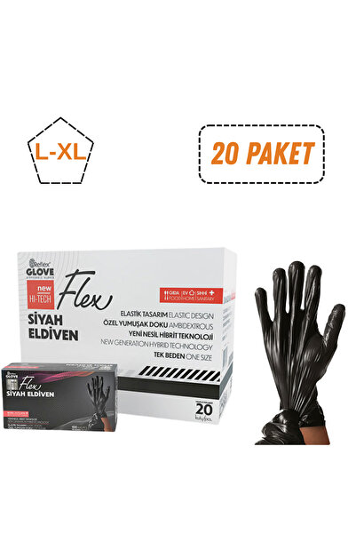 Reflex Flex Tpe Pudrasız Siyah Eldiven L-XL Beden 20 Paket x 100 Adet ( Koli)