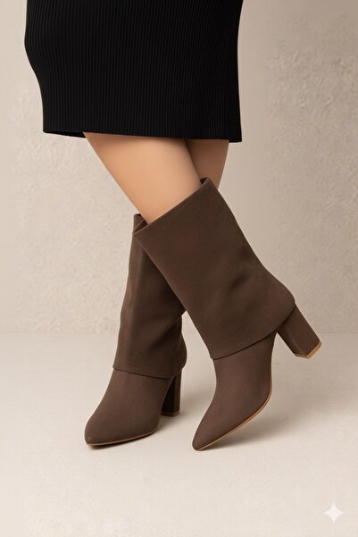 Ozzo Woman Sivri burun kahverengi süet kadın yarım çizme