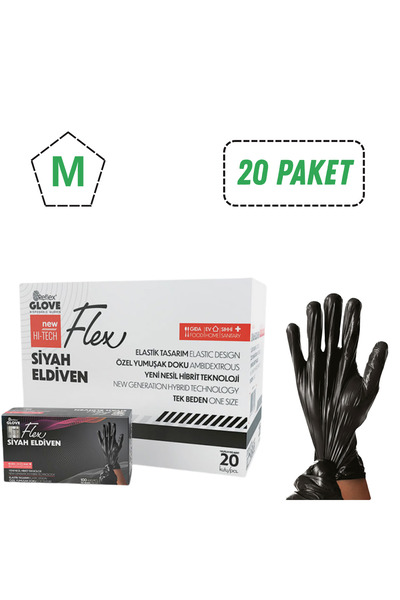 Reflex Flex Tpe Pudrasız Siyah Eldiven M Beden 20 Paket x 100 Adet (Koli)