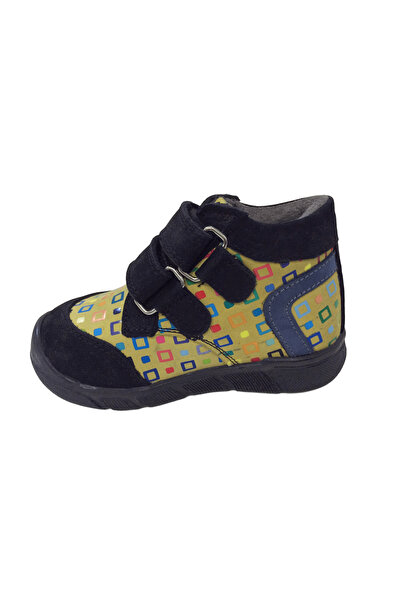 OrtopedikAL Ortopedikal1001 Ridente Black Yellow Print Baby Boy Boots 100% Leather Velcro