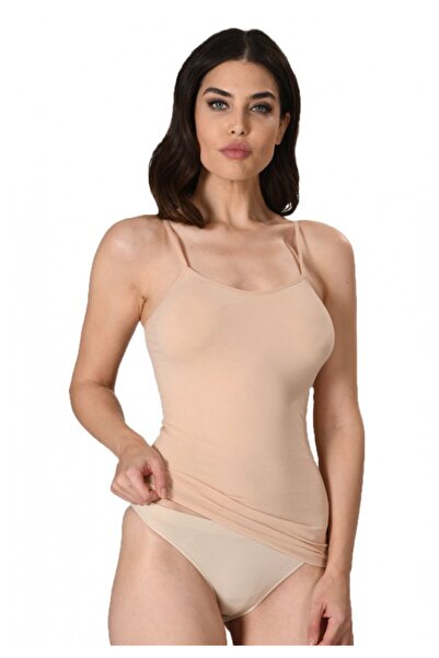 Miss Fit Women's waist-shaping tank top with thin straps, soft material, beige color