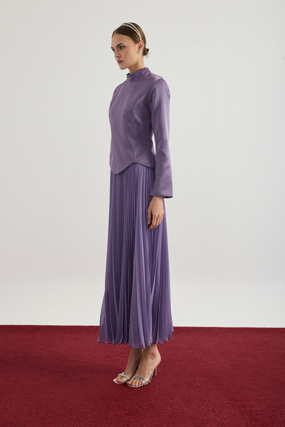 Birgül Bektaş Pearl Satin Blouse Skirt Set