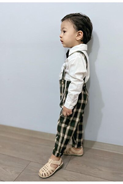 favorimkids Cotton Baby Kids Green Striped Salopet Set 3-Piece Set