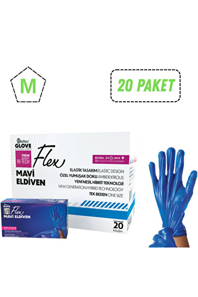 Reflex Flex Tpe Pudrasız Mavi Eldiven M Beden 20 Paket x 100 Adet (Koli)